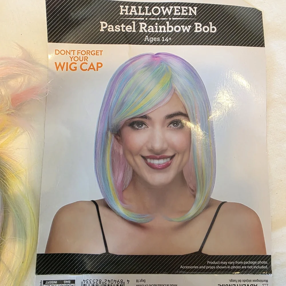 Dreamgirl Multicolor Pastel Wig And Bandana Headband EUC